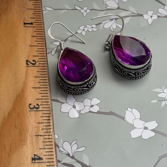 Pink Amethyst sterling silver earrings - Picture 4 of 4